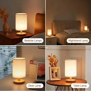 Bedroom Living Room Simple Solid Wood <b>Table</b> Fabric <b>LED</b> Night Light Retro Bedroom <b>Bedside</b> Lamp - Product Image 6