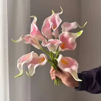 Künstliche PU Handgefertigte Calla-Lilien Brautstrauß Hochzeitsparty Heimdekoration Blumenarrangement