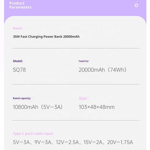 Banco de Energía de Carga Rápida de 35 W, Batería de Polímero Portátil de 20000 mAh para iPhone, <span class=keywords><strong>Xiaomi</strong></span>, Huawei - Product Image 5