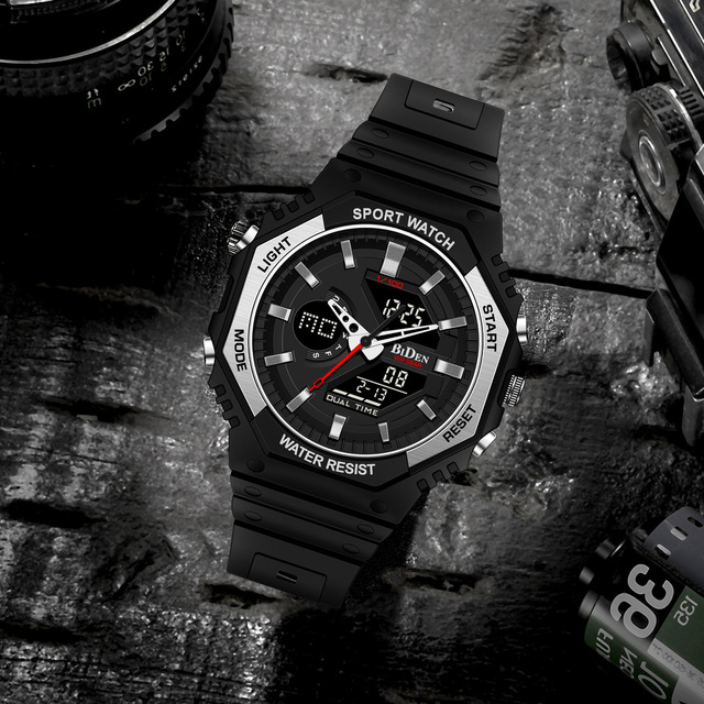 R005 Watch for Men Quartz Analog Dual LED Wrist Watches Fashion 12/24 Hours Chronograph Waterproof Calendar Montre Femme