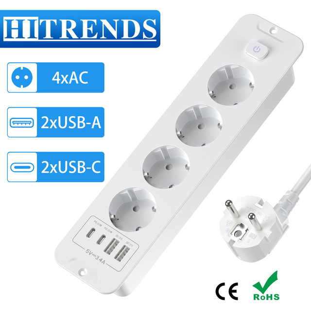 EU KR Table Recessed Sockets PD20W Built-in Socket with 4 Outlets 4 USB Desk Desktop Extension Hidden Furniture Power Socket