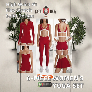 Phụ Nữ Của Tùy Chỉnh Chất Lượng Cao 6 Mảnh Tập Thể Dục Quần Áo Thiết Lập Rắn Thể Thao Phòng Tập Thể Dục Xà Cạp Activewear Thể Thao Quần Short Tập Thể Dục Phía Trước - Product Image 2