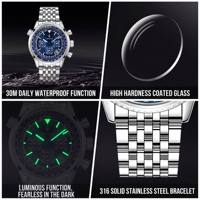Montre à quartz étanche pour homme, bracelet en acier inoxydable, aiguilles lumineuses, cadran multicolore, idéale pour le quotidien