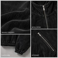 Veste décontractée pour homme avec logo personnalisé, en velours côtelé délavé, à capuche, fermeture éclair, poches angulaires et ourlet élastique, style streetwear