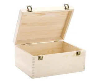 Unfinished Wooden Box Natural Unfinished Pine Wood Box With Hinged Lid And Front Clasp