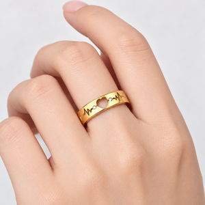 แหวนสแตนเลสสตีลสีทองประดับเพชรซิร์คอน ชุบทอง 14K แบบสุญญากาศ ลายหัวใจแกะสลัก วงแหวนแบบติดแน่น - Product Image 5