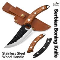 Couteau à désosser serbe professionnel en acier inoxydable avec manche en bois, couteau de boucher, étui en cuir, écologique, OEM