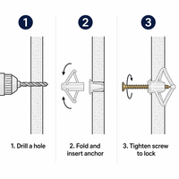 Kit d'ancres à bascule multi-usages Panpal pour cloisons sèches, vis en zinc jaune, chevilles murales papillon, ailettes anti-rotation pour plaques de plâtre