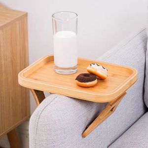 Table d'appoint pliable en bambou pour canapé avec support à clip pour boissons et en-cas - Product Image 2