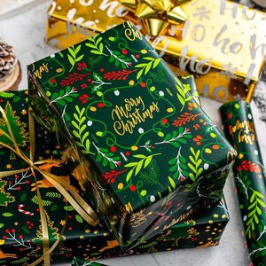 Christmas Wrapping <b>Paper</b> Rolls Green Gold Reindeer Berry <b>Pattern</b> 17x120in 42.5 Sq Ft Recyclable Gift Wrap Set - Product Image 5
