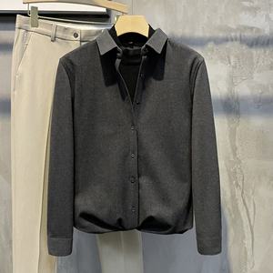 <span class=keywords><strong>Camicia</strong></span> Casual <span class=keywords><strong>Nera</strong></span> Trendy di Alta Gamma Effetto Due Pezzi per Uomini Giovani, Stile Coreano Vintage <span class=keywords><strong>Slim</strong></span>-<span class=keywords><strong>fit</strong></span> a Maniche Lunghe Autunnale con Perline, Senza Stiratura - Product Image 2