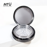 Pot à poudre libre rond noir de luxe de 15g avec tamis transparent, emballage écologique en plastique pour poudre fixante