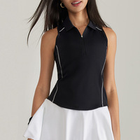 Set rok wanita 2 potong, setelan rok tenis, pakaian tenis mewah, modis, atasan Tank Top setengah ritsleting dan rok pinggang tinggi