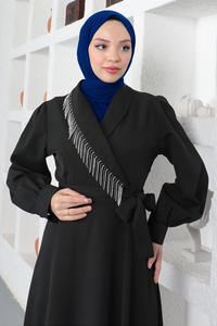 <span class=keywords><strong>Abbigliamento</strong></span> islamico musulmano tinta unita nero abiti da donna Abaya Muslim <span class=keywords><strong>abbigliamento</strong></span> - Product Image 4