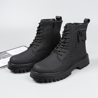 Bottes mi-mollet décontractées pour hommes en gros, respirantes, à lacets avant, doublure en maille, semelle extérieure en caoutchouc antidérapante, rehaussantes à semelle épaisse
