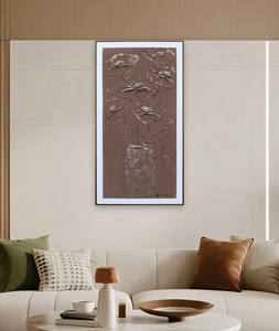 Vase gris moderne avec motifs floraux, <span class=keywords><strong>peinture</strong></span> à l'huile texturée en relief, art mural <span class=keywords><strong>sur</strong></span> toile, peintures murales de fleurs - Product Image 2