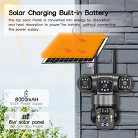 Caméra solaire extérieure Wistino 6MP V380 à trois écrans, rotation à 360 degrés, détection de mouvement, carte SIM 4G, caméra CCTV