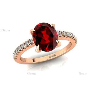 แหวนโกเมนสีแดงทรงรีที่ไม่เหมือนใครพร้อมเพชรทรงกลมธรรมชาติทำด้วยมือหินชิ้นเล็กๆทำด้วยมือเครื่องประดับทอง14K/18K และ OEM ODM - Product Image 2