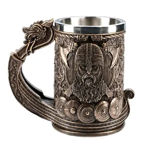 Norwegische mythische Piraten Gott Thor Bierkrüge Harz Doppel Edelstahl Kaffeetasse Viking Pirate King Bierkrug