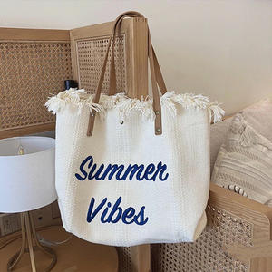 好女式帆布手提包刺绣粉色简约字母编织肩带Eva手提包美丽夏季标志沙滩包 - Product Image 6