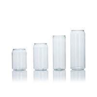 Boîte de boisson en plastique PET transparente de qualité alimentaire, forme ronde avec couvercle en aluminium facile à ouvrir pour l'emballage de jus, d'aliments et de boissons