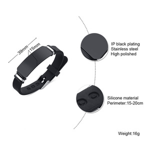 Custom <b>Engraved</b> Silicone ID Bracelet With Stainless Steel Blank Bar Adjustable Pin Buckle Waterproof Bracelet - Product Image 3