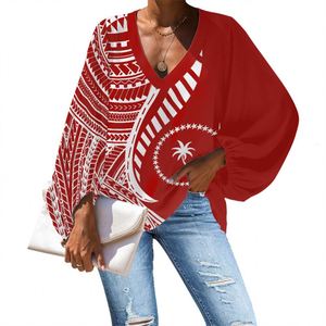 Camicetta in <span class=keywords><strong>Chiffon</strong></span> da <span class=keywords><strong>donna</strong></span> abbigliamento tribale polinesiano CHUUK Red Pattern Print on Demand Custom Plus Size camicette e camicie da <span class=keywords><strong>donna</strong></span> - Product Image 1