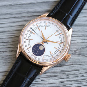 Montre mécanique unisexe de luxe à phase de lune, best-seller, bracelet en cuir, boîtier en acier inoxydable, verre saphir 20 mm, haute qualité - Product Image 3