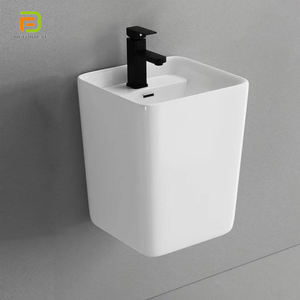 Juego de Inodoro y Lavabo de Pedestal de Cerámica para Hotel, Inodoro de Una Pieza y Lavabo Cuadrado Color Blanco, Artículos Sanitarios para Baño - Product Image 4