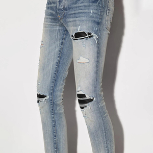 <span class=keywords><strong>Jeans</strong></span> <span class=keywords><strong>Skinny</strong></span> Strappati Casual Personalizzati OEM per <span class=keywords><strong>Uomo</strong></span>, <span class=keywords><strong>Jeans</strong></span> in Denim Strappati e Patchwork, Modello Affusolato - Product Image 2