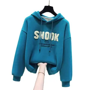 Bright Blue Hooded Sweatshirt for Women with Textured Print Casual Pullover Hoodie Winter Comfort Wear