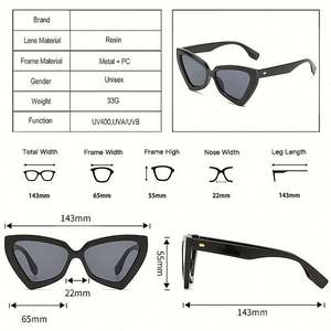 Gafas de Sol Retro de Moda con Logotipo Personalizado, Montura Grande, Estilo Ojo de Gato, en Azul y Amarillo para Hombre y Mujer - Product Image 4