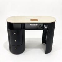 Fauteuil de pédicure électrique noir de luxe avec bol en verre cristal, table de manucure avec finition dorée, salon de manucure complet