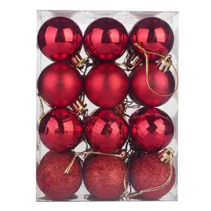 24PCS 4CM Shatterproof Plastic ornament Christmas Ball set for home party xmas decor 40MM bauble red pink blue gold black green