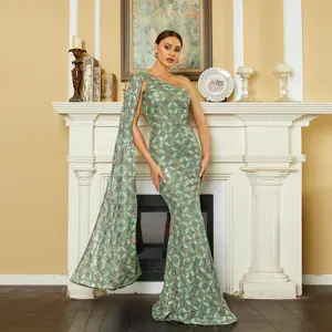 Gaun pernikahan payet satu bahu, gaun koktail gaun pesta hijau Sage Formal