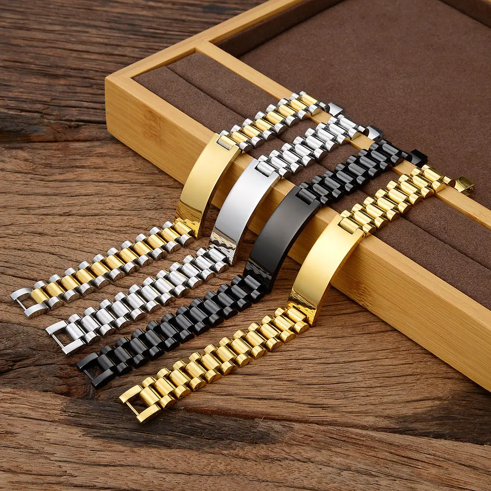 High Quality Stainless Steel Mens Jewelry Black Silver Gold Link Chain Bracelet Fashion Band Bar Bracelets for Men Women