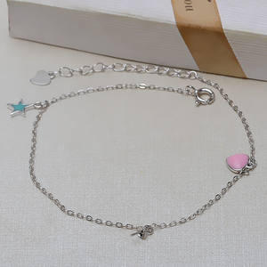 S925 <b>Silver</b> Fashion <b>Charm</b> <b>Bracelet</b> 24cm Five-Pointed Star Heart-Shaped Droplet 6-10 Pearl DIY Accessory Holder 3304 - Product Image 2