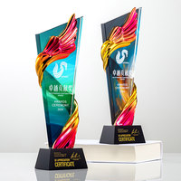 Trophée en cristal sur mesure avec ailes en ruban créatives, plaque commémorative haut de gamme en résine, socle de récompense pour employés d'entreprise