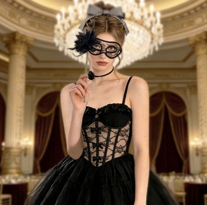 Máscara de Plástico con Plumas para Halloween, con Flores de <span class=keywords><strong>Tela</strong></span> Doradas en Forma de Cebolla, Diseño Elegante de Encaje Semitransparente con Forma de Pétalo para Baile de Graduación - Product Image 2