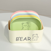 Petite assiette carrée en plastique colorée, style dessin animé, avec base, pour rangement domestique, service de table et récupération des restes, pour le marché international