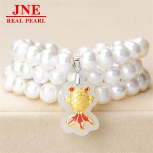Natural Pearl Necklace Round Beads Hetian Jade Yellow Goldfish Pearl Necklace Mother's Gift for <strong>Elders</strong> Mother's Day - Product Image 2
