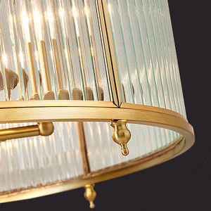 Lustre moderne en laiton et verre, luminaire suspendu <span class=keywords><strong>LED</strong></span> <span class=keywords><strong>E14</strong></span>, verre nervuré en forme de tambour, lampe de plafond pour salle à manger, bureau, décoration intérieure - Product Image 3