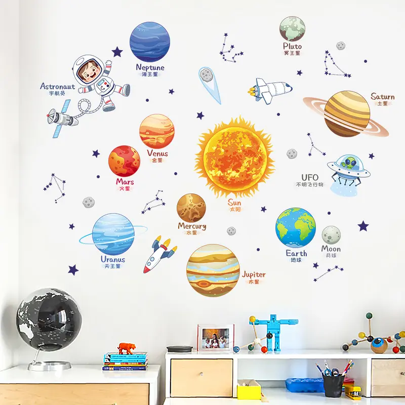 Fashion OEM Wall Adhesive Sticker Planet Wall Stickers Kids Room PVC Vinyl Wall Stickers Planets