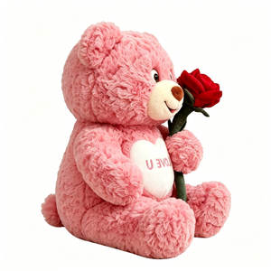 Oso de peluche rosa personalizado, oso de peluche relleno, oso de peluche con rosa roja, oso de peluche rosa suave - Product Image 1
