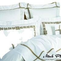 Parures de couette de luxe brodées du Vietnam, 100 % coton et lin, toutes saisons, personnalisables, élégantes, rafraîchissantes, pour mariage et usage domestique