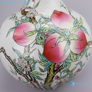 RZIS14 Antiguo Qing Emperor Qianlong pintado pastel dibujo <span class=keywords><strong>de</strong></span> nueve longevidad melocotones cerámica Globular bola jarrón - Product Image 6
