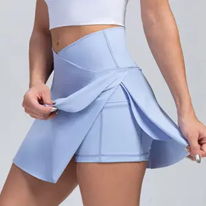 Zomer Hoge Taille Rok Sport Tennis Fitness Gymshorts Vrouwen Ademende Yoga Shorts Biker Shorts Naadloze Workout Oefeningen