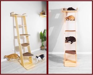 Modern <strong>Tall</strong> 6 Level Leaning <strong>Cat</strong> <strong>Climbing</strong> Ladder <strong>Tree</strong> Tower Condo with Large Perch Platform Solid Wood <strong>Cat</strong> Furniture Shelves - Product Image 4