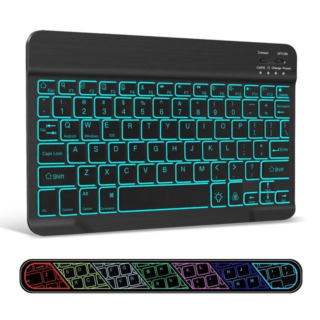 OEM ODM UltraSlim Wireless Keyboard 7 Colors Backlit Universal Rechargeable Keyboard Compatible with Tablets and Mobi