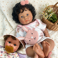 Poupée Reborn en Silicone Intégral de 18 Pouces, Fille, Exquise et Adorable, Texture Réaliste, Cheveux Bruns Bouclés, Poupée de Collection